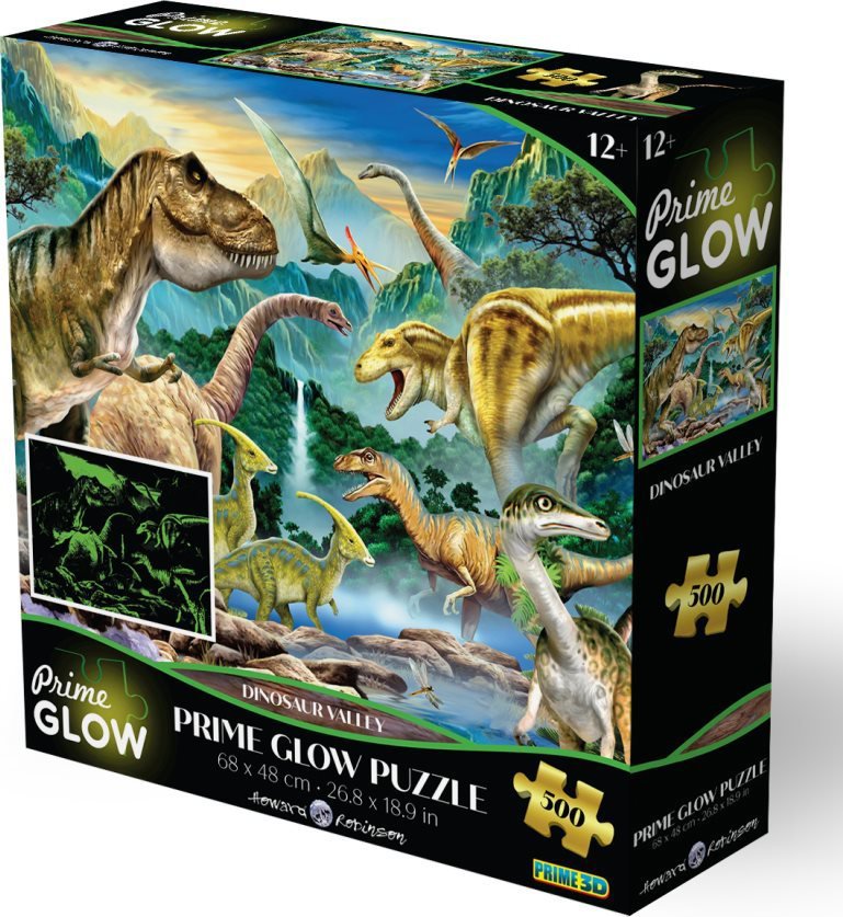 Prime 3D Svietiace puzzle s 3D efektom 500 dielikov Dinosaurie údolie