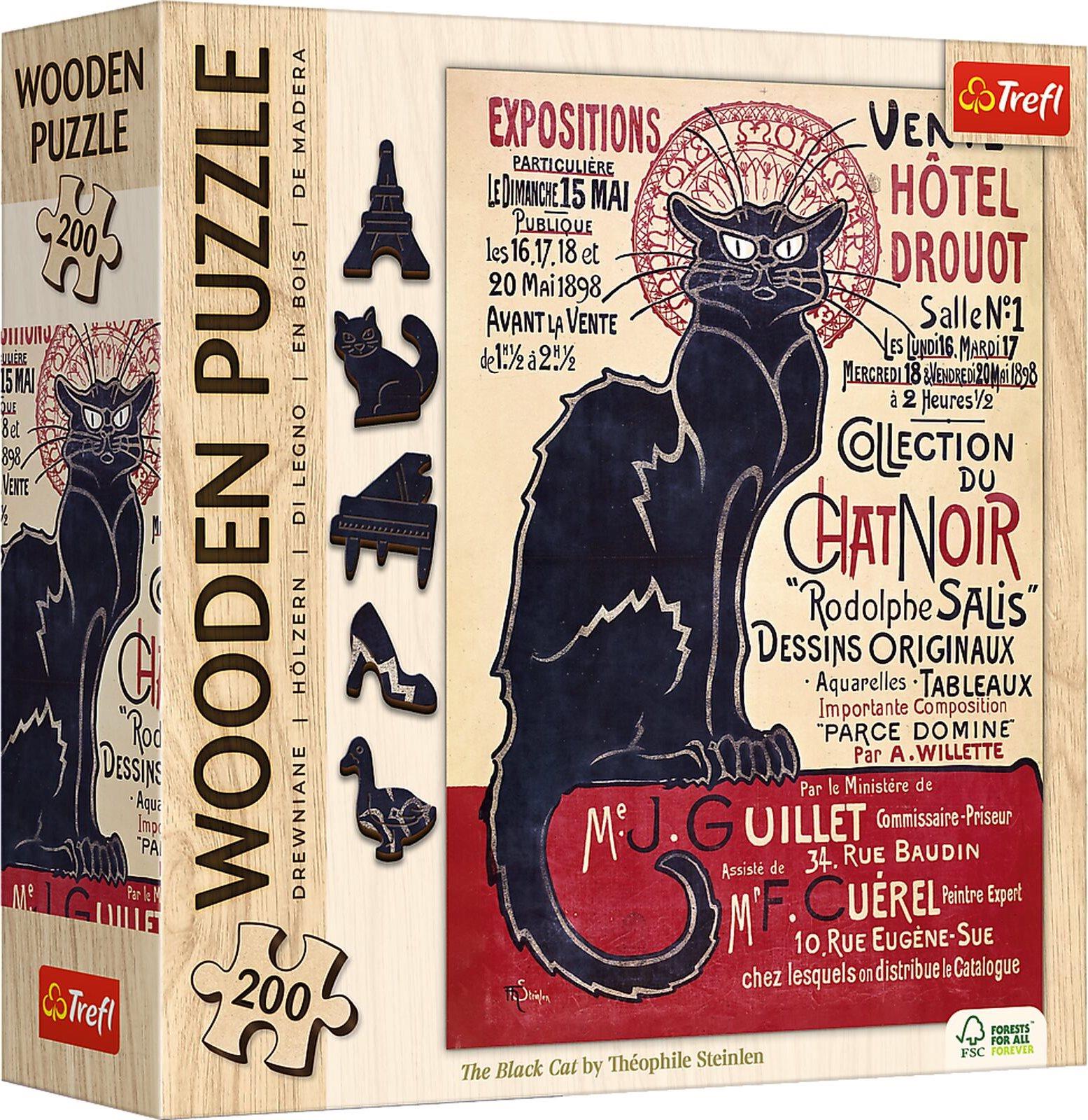 TREFL Drevené Art: Steinlen – Čierna mačka, Le Chat Noir 200 dielikov