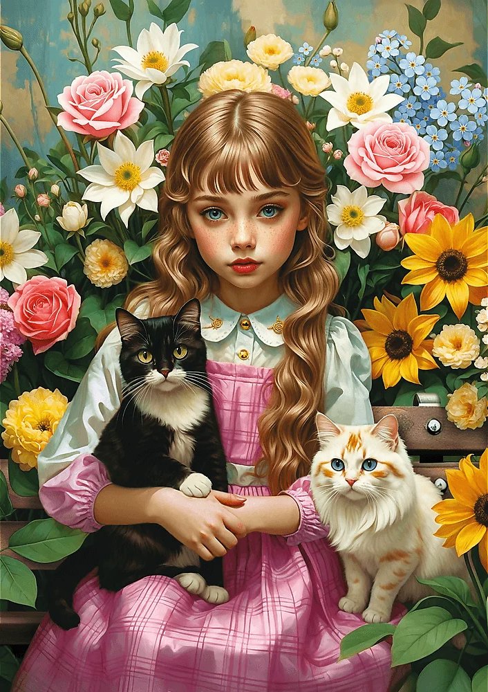 TREFL Puzzle Dívka s kočkami 1000 dílků
