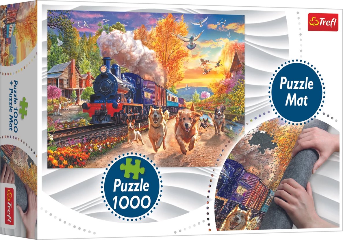 TREFL Puzzle Závod s vlakem 1000 dílků + Podložka pod puzzle