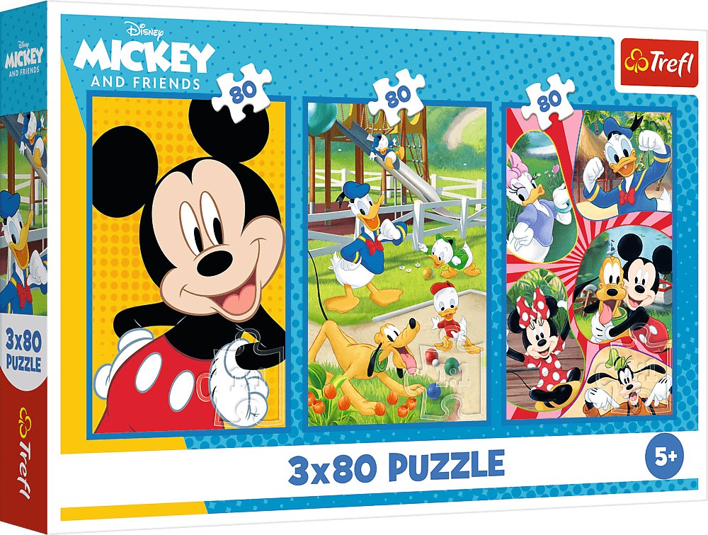 TREFL Puzzle Tím Mickey Mouse 3× 80 dielikov