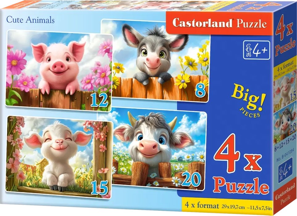 Castorland Roztomilá zvířátka 8,12,15,20 dílků sada 4v1