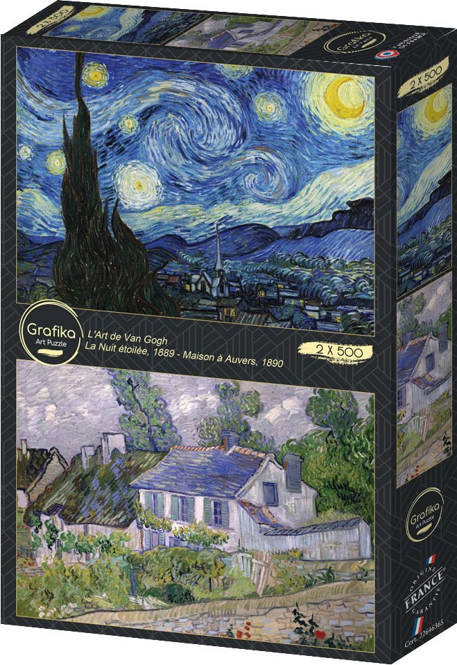 GRAFIKA Puzzle Hvězdná noc a dům Auvers 2 × 500 dílků