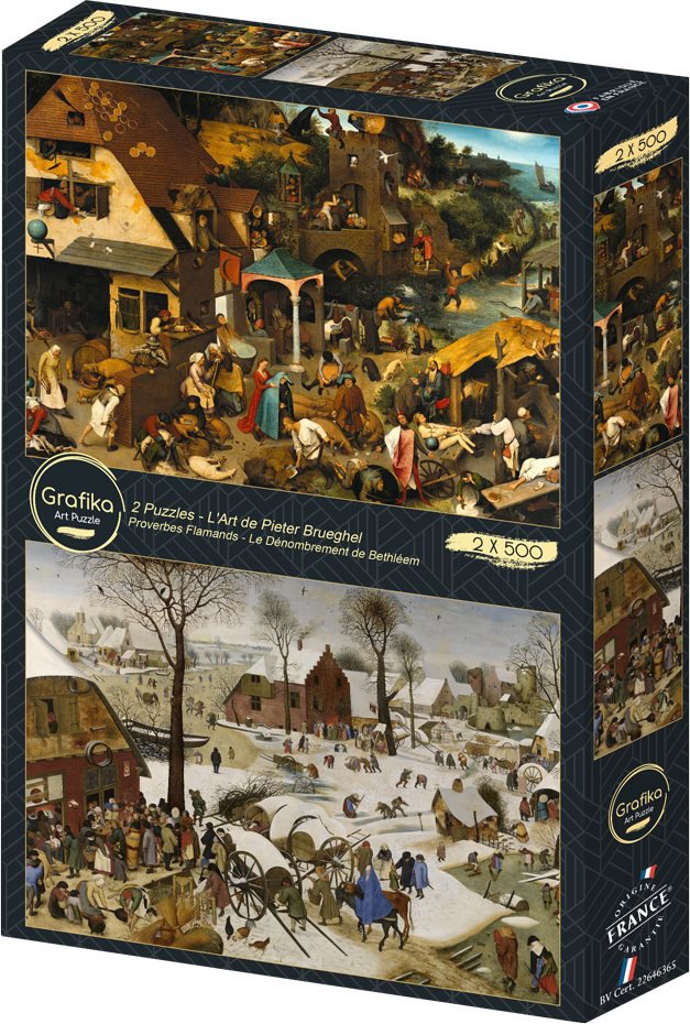 GRAFIKA Puzzle Vlámská přísloví a Sčítání lidu v Betlémě 2 × 500 dílků