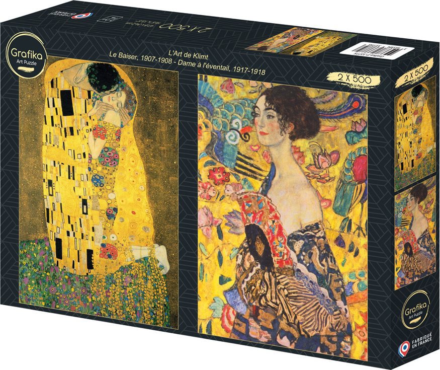 Grafika Umenie G. Klimta: Bozk, 1907 – 1908 Dáma s vejárom 1917 – 1918, 2× 500 dielikov