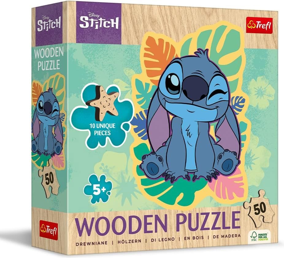 Trefl Drevené puzzle obrysové Stitch 50 dielikov