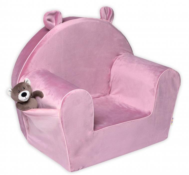 Baby Nellys Detské kresielko Teddy Velvet s bočným vreckom, ružové, staroružová