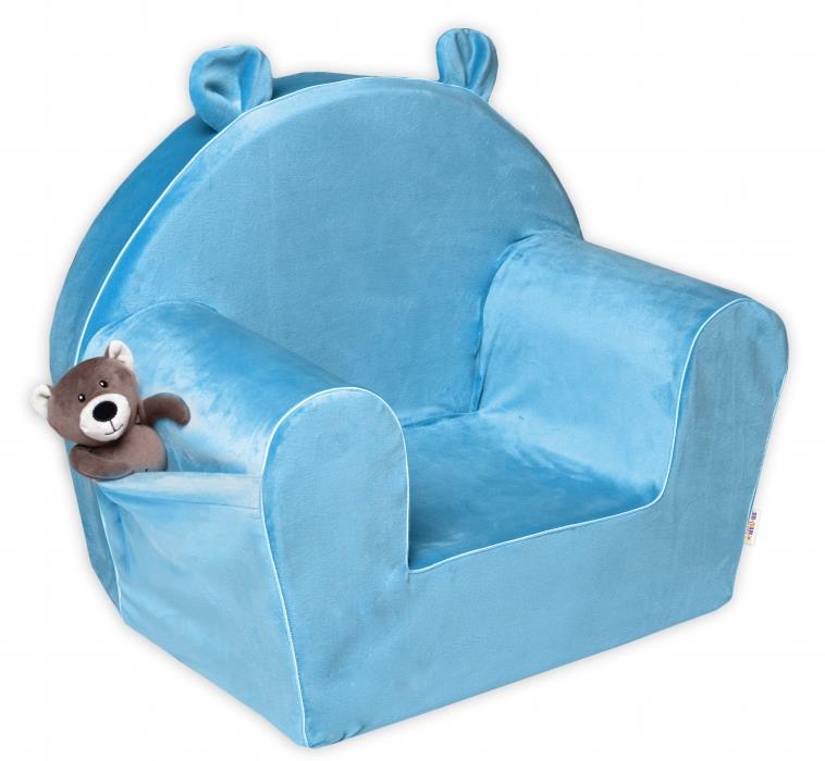 Baby Nellys Detské kresielko Teddy Velvet s bočným vreckom, modré