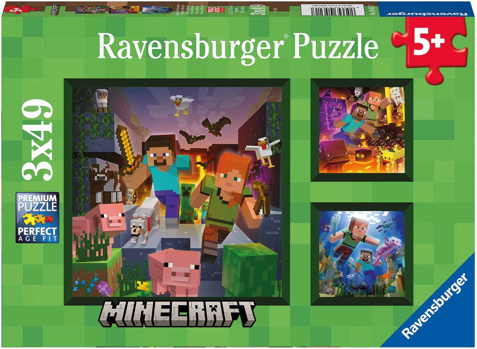 Ravensburger puzzle 056217 Minecraft Biomes 3× 49 dielikov