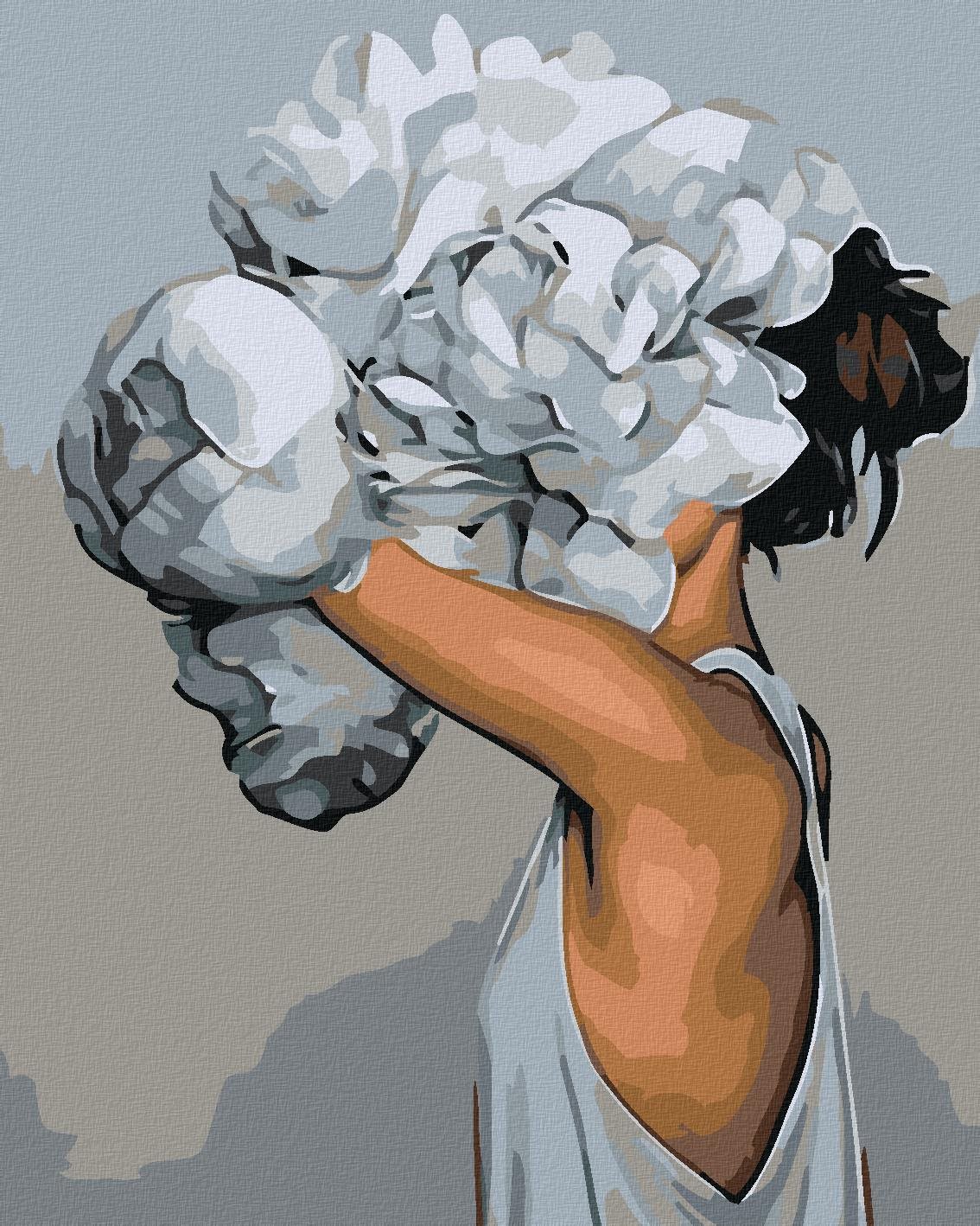 Diamondi – DIEVČA ZA KVETINOU, 40 × 50 cm, napnuté plátno na rám