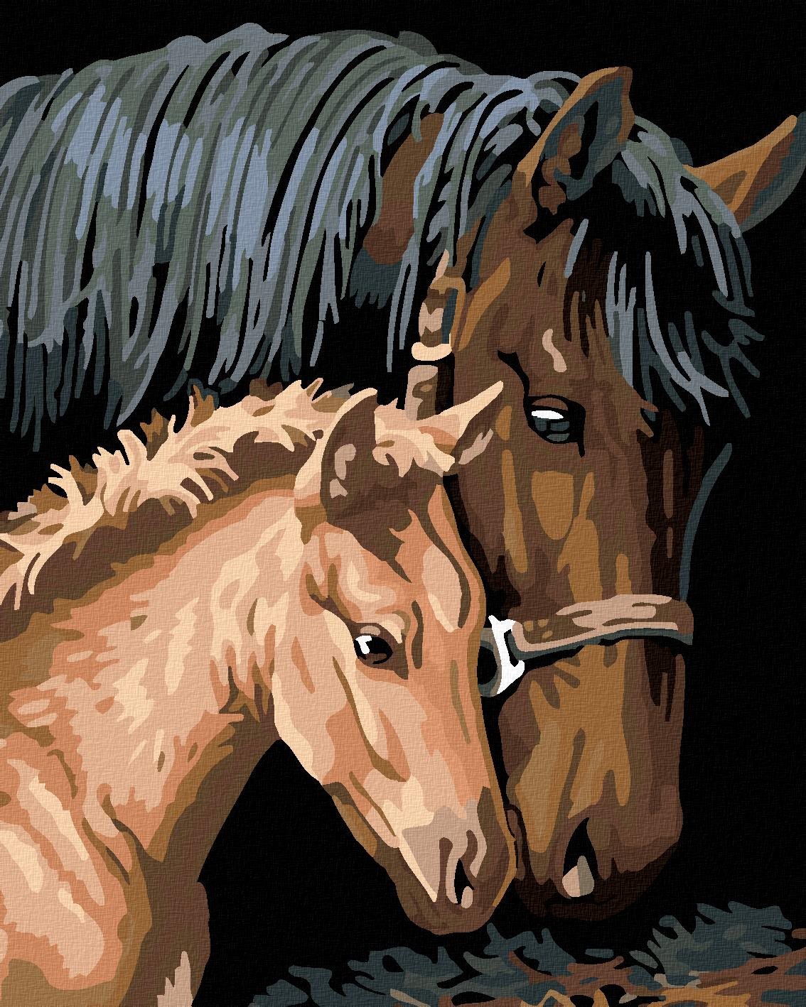 Diamondi – HNEDÁ KOBYLA SO ŽRIEBÄŤOM, 40 × 50 cm, bez rámu a bez napnutého plátna