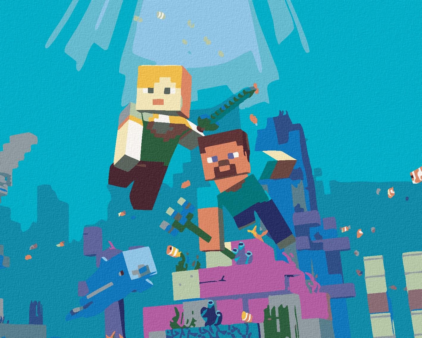 Diamondi – MINECRAFT - POD VODOU, 40 × 50 cm, bez rámu a bez napnutého plátna