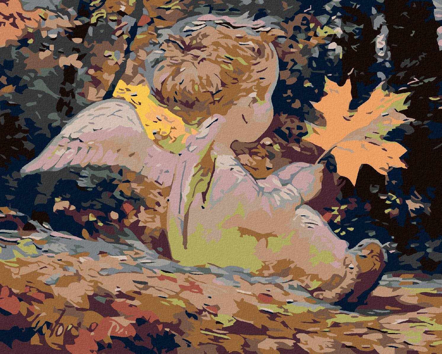 Diamondi – ANJELIK S JAVOROVÝM LÍSTKOM, 40 × 50 cm, napnuté plátno na rám