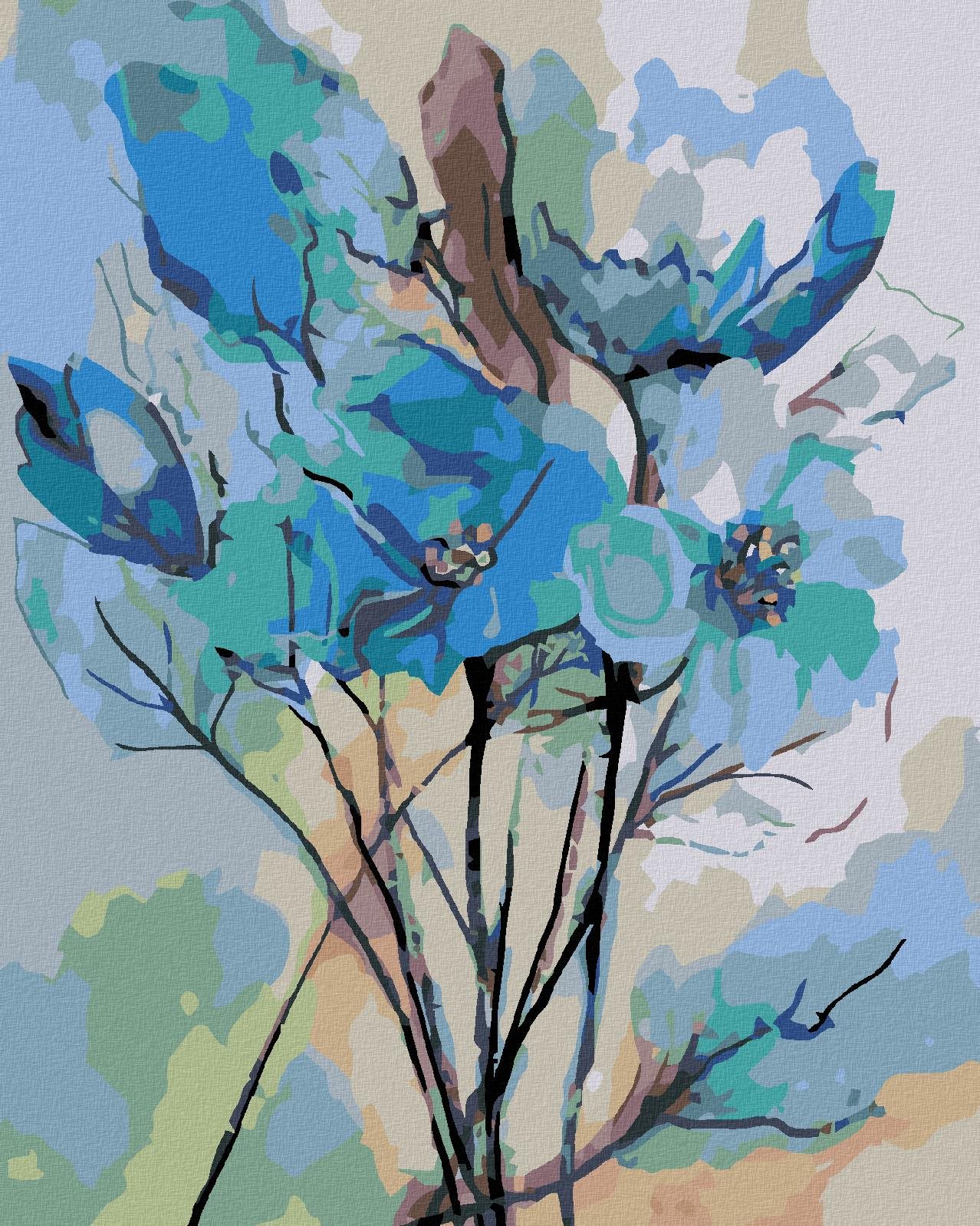 Diamondi – ABSTRAKCIA MODRÝCH KVETÍN, 40 × 50 cm, napnuté plátno na ráme