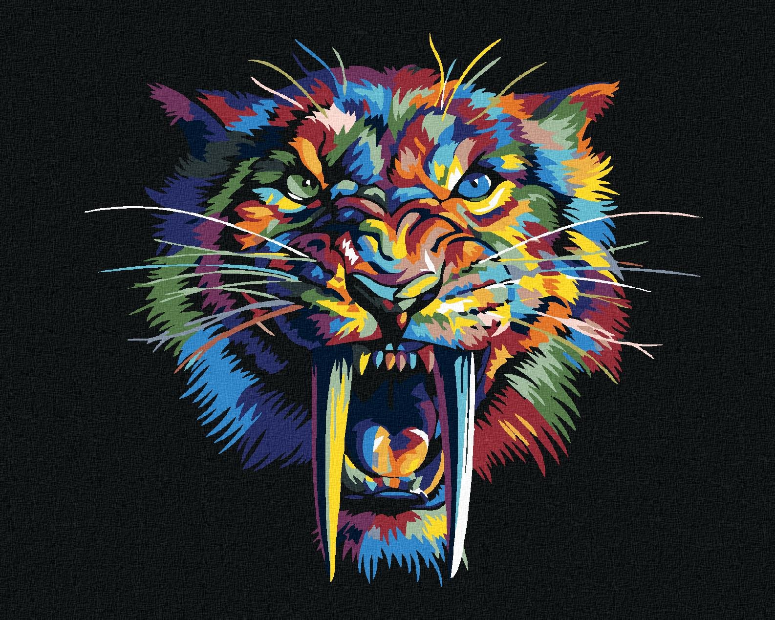 Diamondi – Diamantové maľovanie – FAREBNÝ ŠABĽOZUBÝ TIGER, 40 × 50 cm, napnuté plátno na ráme