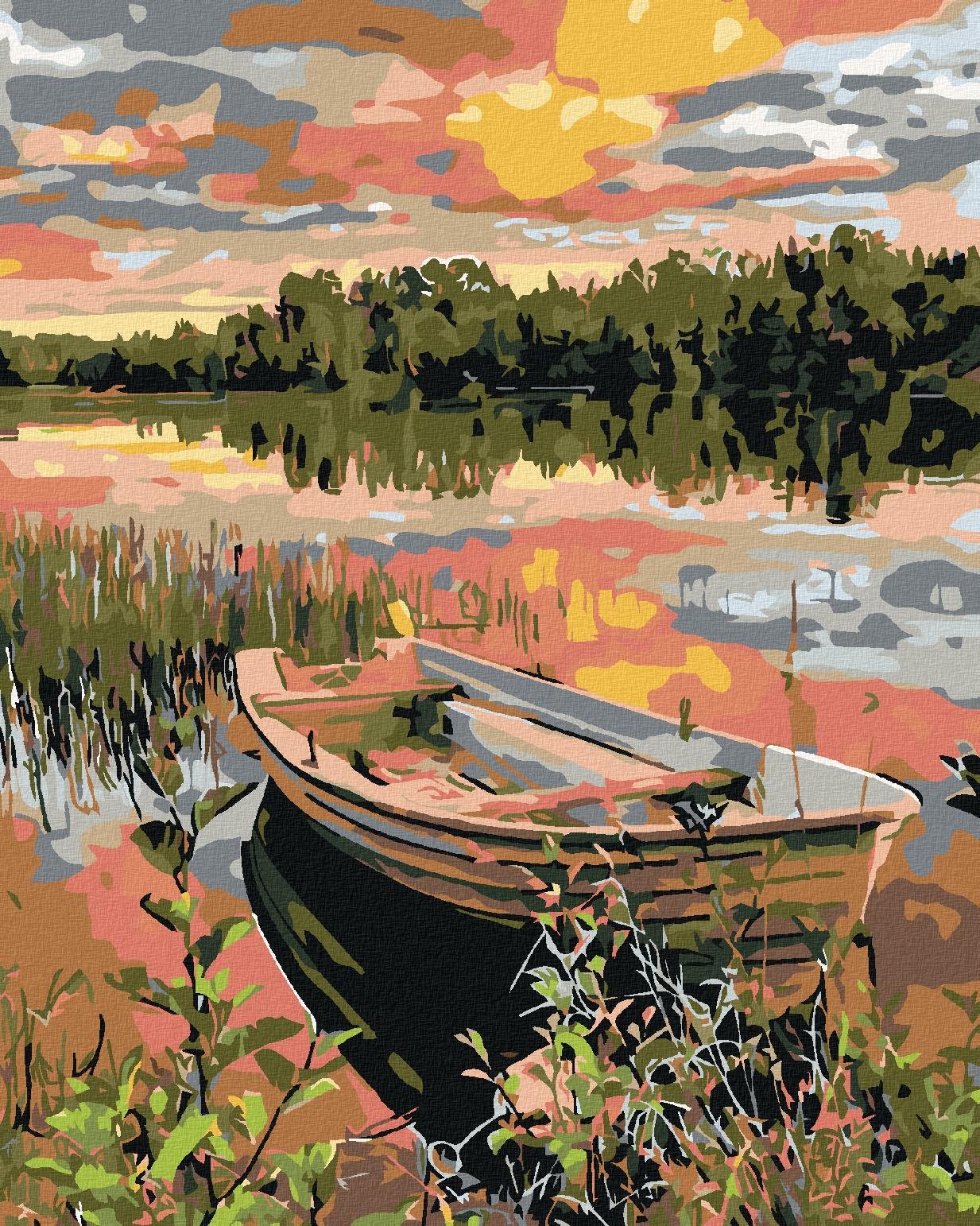 Diamondi – LOĎKA V RÁKOSÍ, 40 × 50 cm, napnuté plátno na rám
