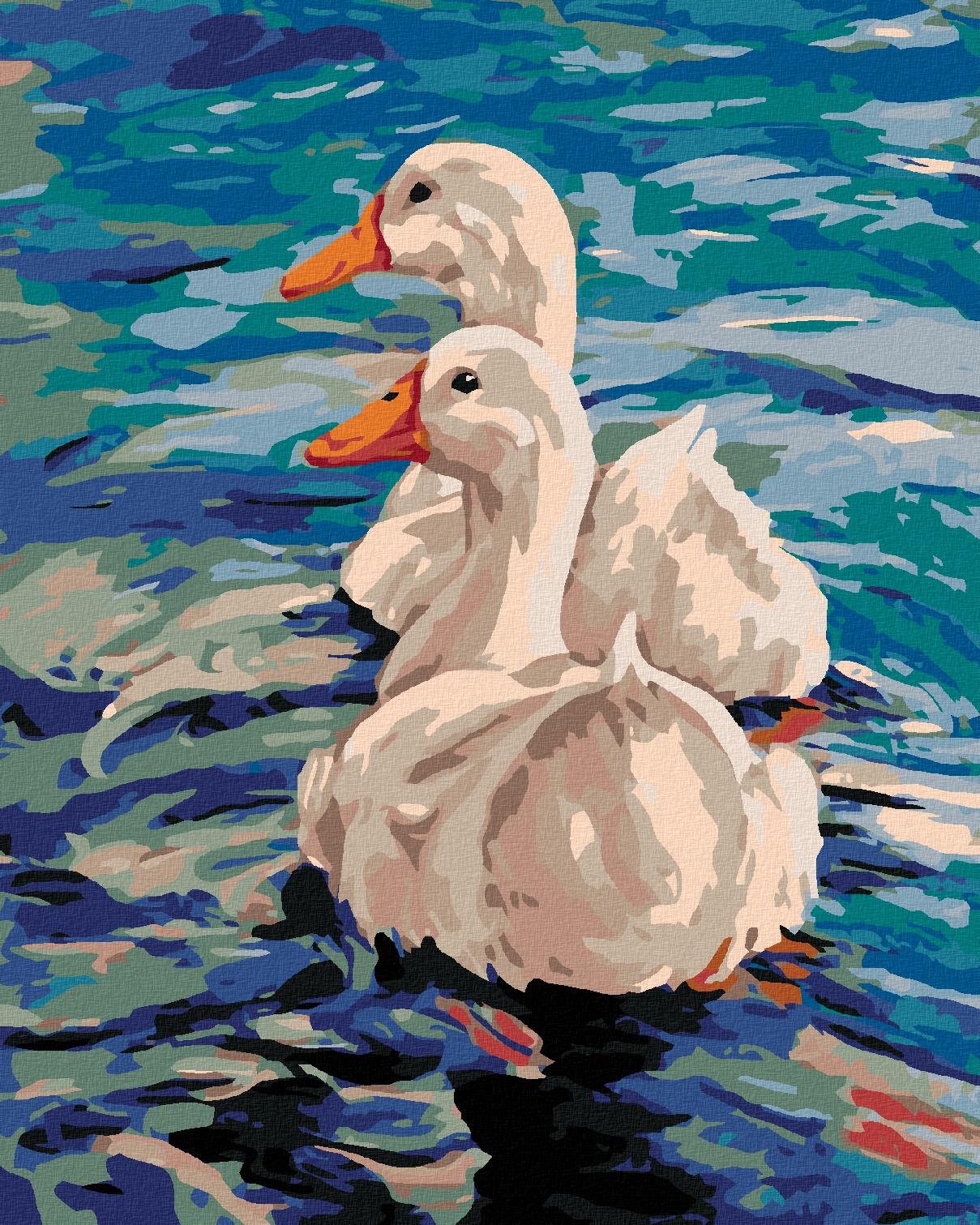 Diamondi – DVE KAČKY NA VODE, 40 × 50 cm, napnuté plátno na rám