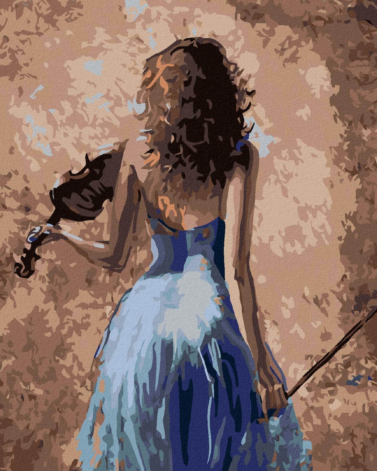 Diamondi – HUSLISTKA V MODRÝCH ŠATÁCH, 40 × 50 cm, napnuté plátno na rám