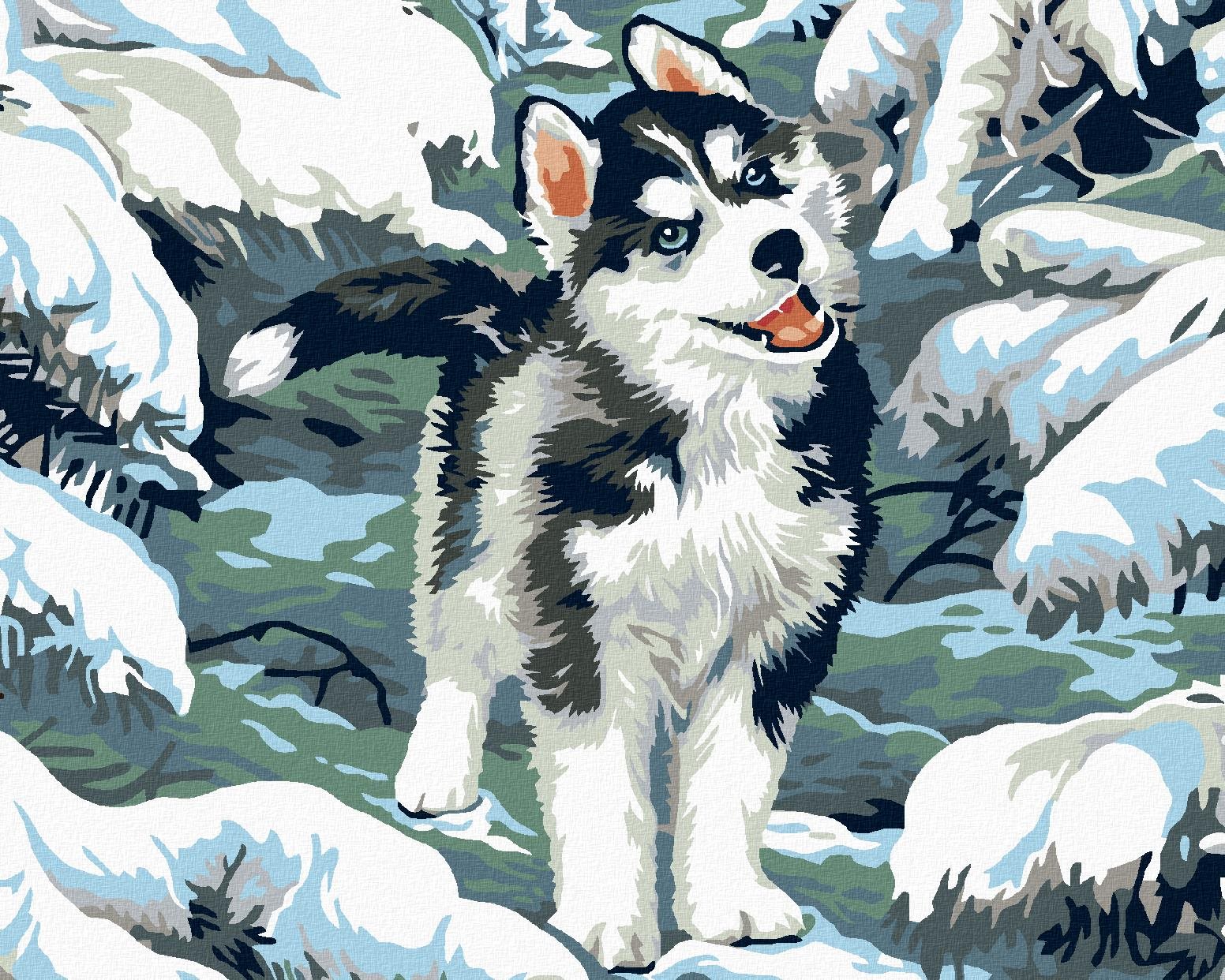 Diamondi – MALÝ HUSKY, 40 × 50 cm, bez rámu a bez napnutia plátna