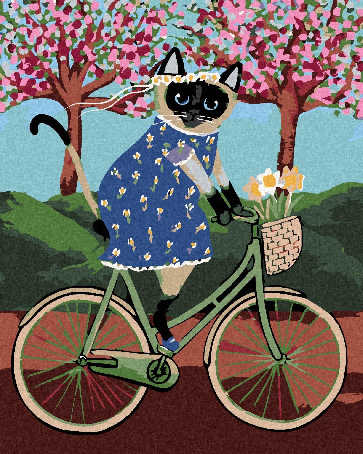 Diamondi – MAČIČKA NA BICYKLI, 40 × 50 cm, napnuté plátno na rám