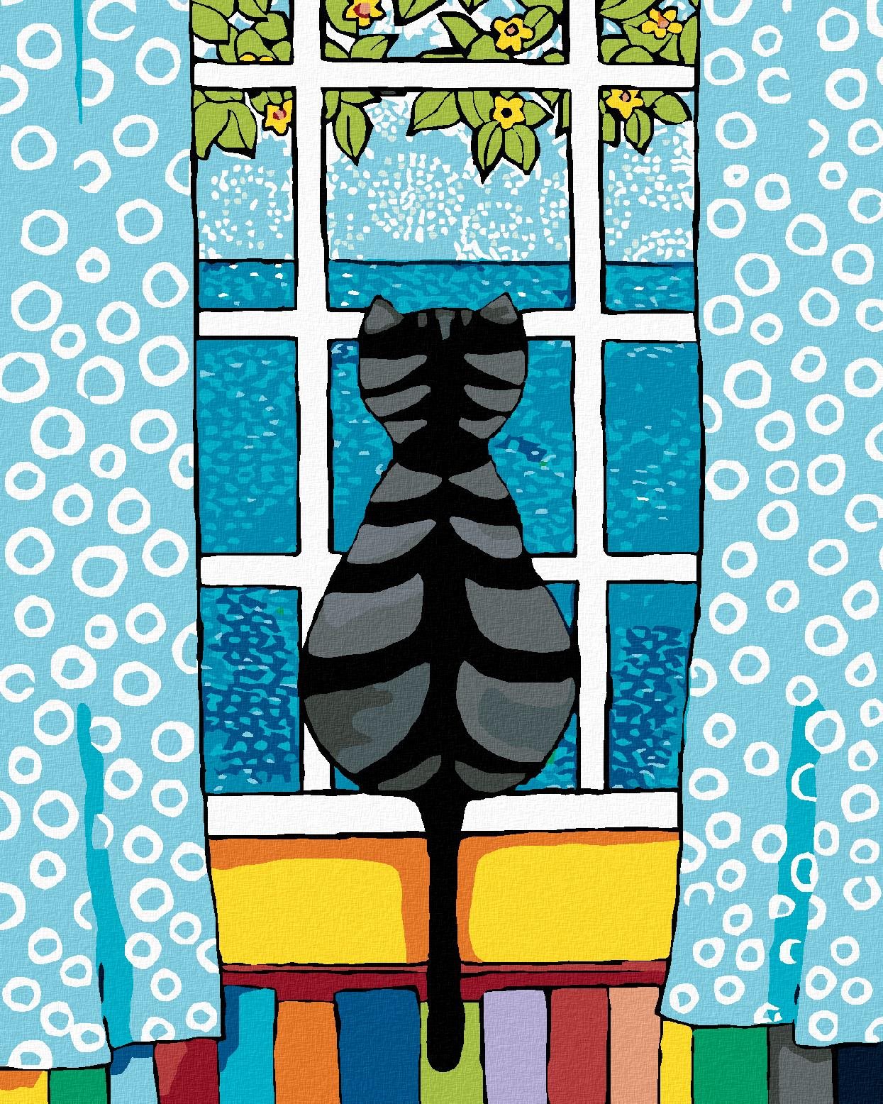 Diamondi – MAČKA ZA OKNOM, 40 × 50 cm, bez rámu a bez napnutia plátna