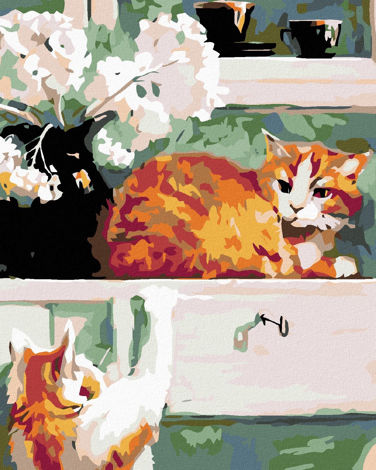 Diamondi – MAČKY POD OKNOM, 40 × 50 cm, bez rámu a bez napnutého plátna