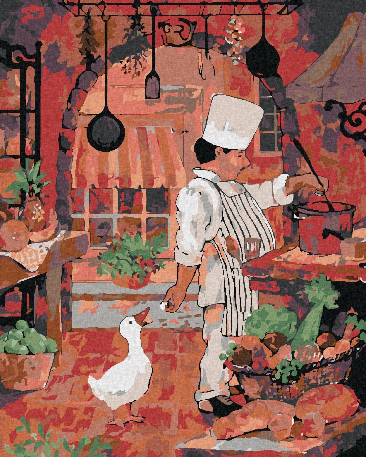 Diamondi – KUCHÁR KŔMIACI HUS, 40 × 50 cm, napnuté plátno na rám