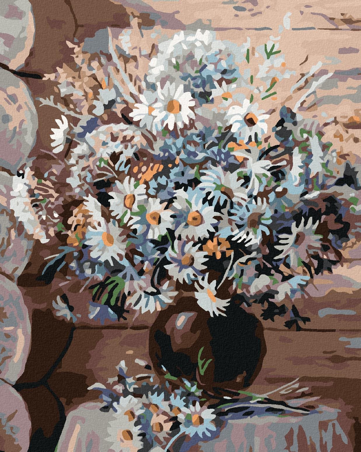 Diamondi – MARGARÉTKY VO VÁZE, 40 × 50 cm, napnuté plátno na rám