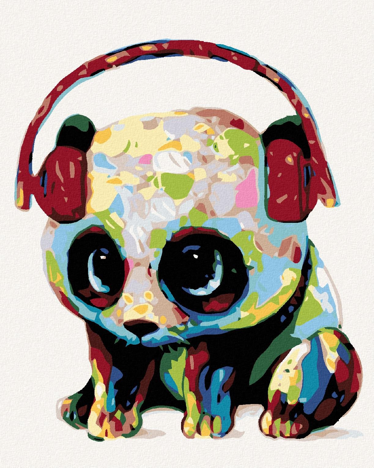 Diamondi – PANDA SO SLÚCHADLAMI, 40 × 50 cm, napnuté plátno na rám