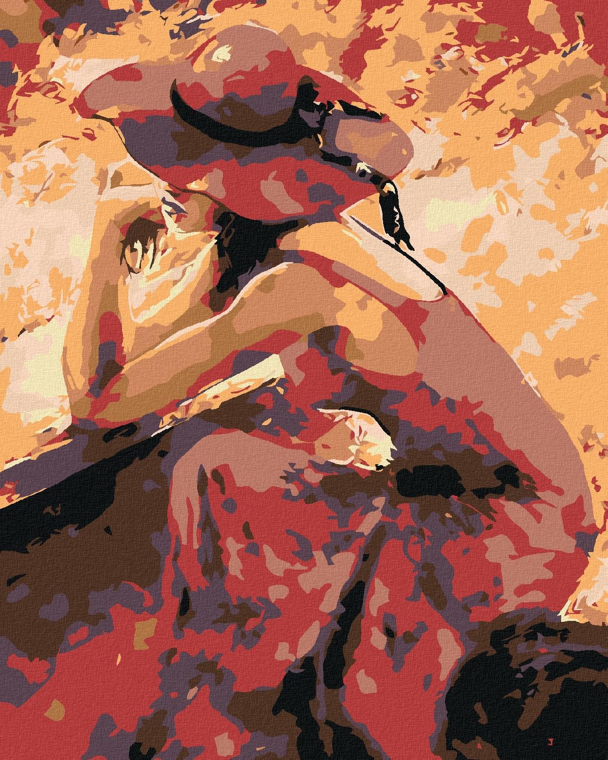 Diamondi – KRÁSNA ZASNENÁ ŽENA V ČERVENOM, 40 × 50 cm, napnuté plátno na rám