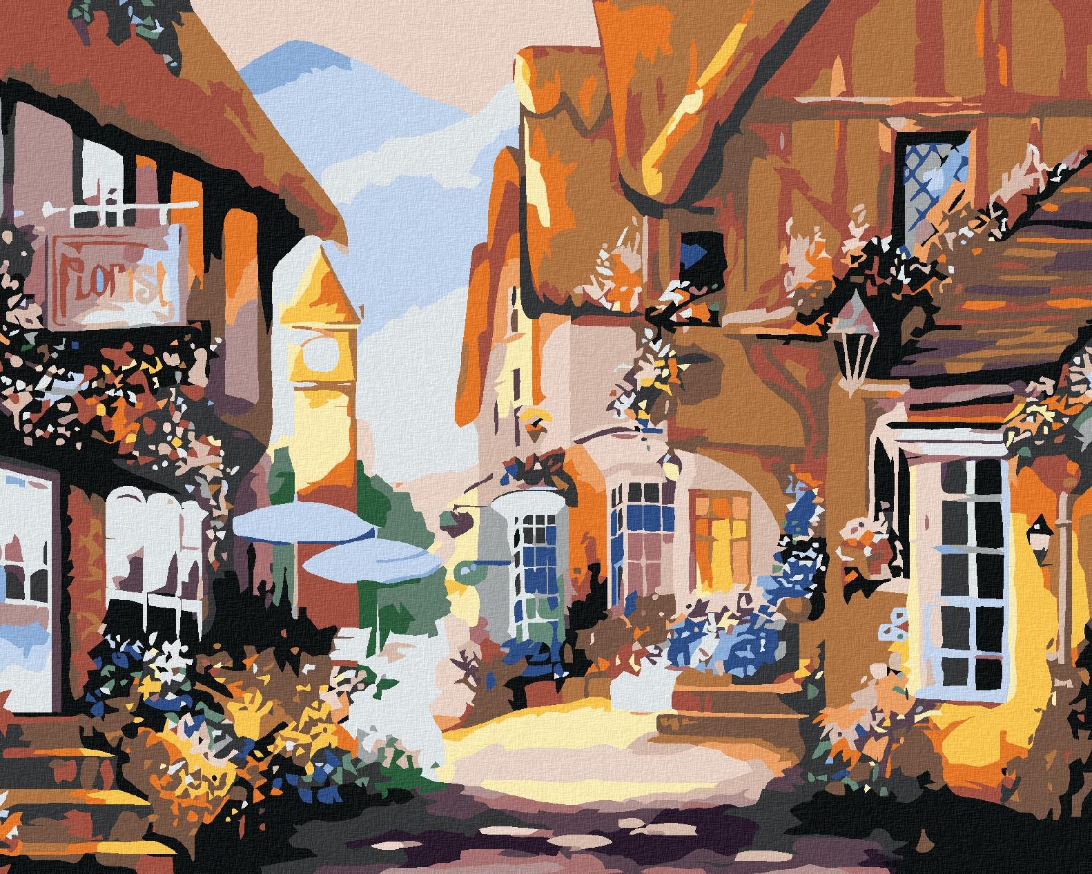 Diamondi – DOMY ZDOBENÉ KVETMI, 40 × 50 cm, bez rámu a bez vypnutia plátna