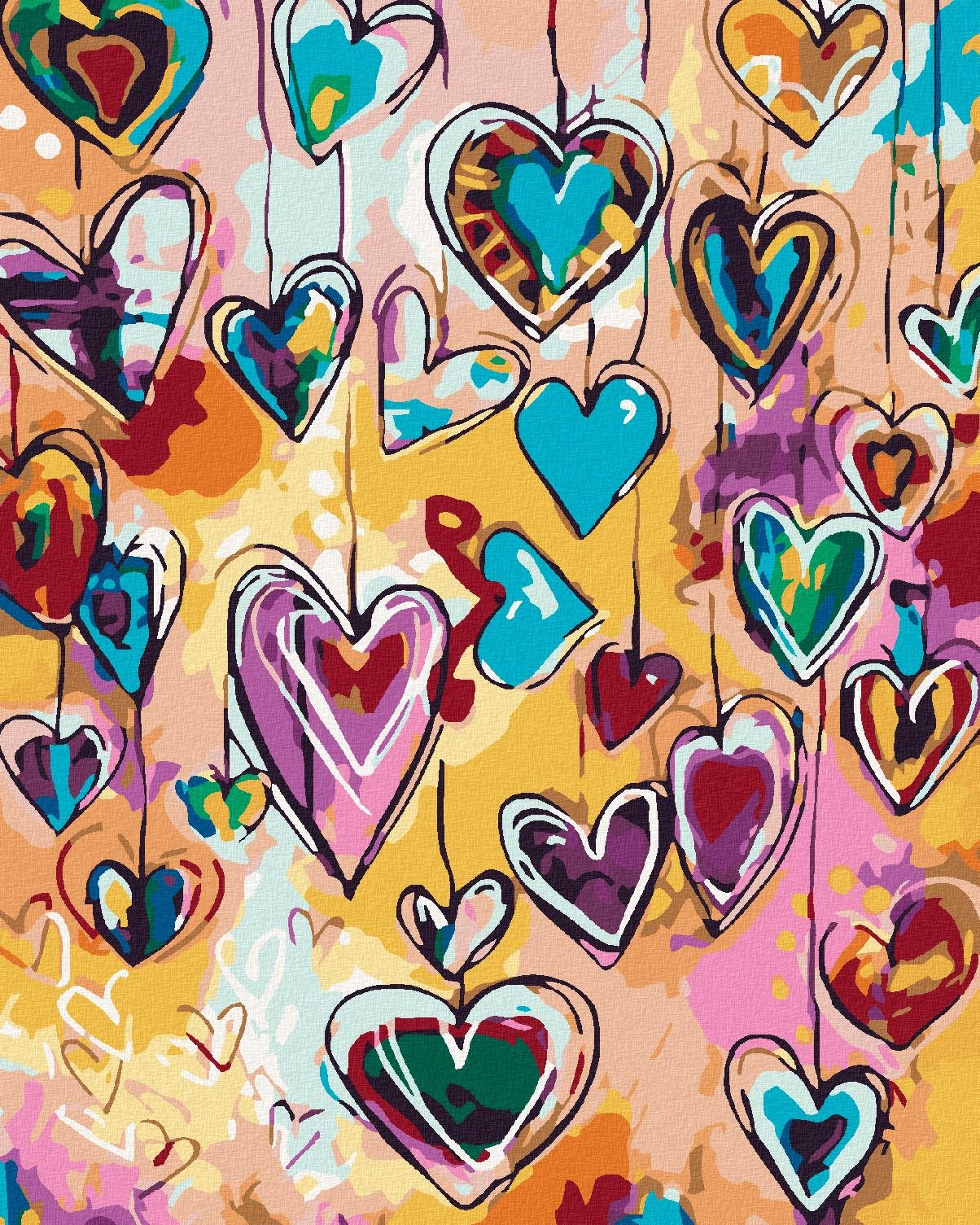 Diamondi – FAREBNÉ SRDIEČKA, 40 × 50 cm, vypnuté plátno na rám