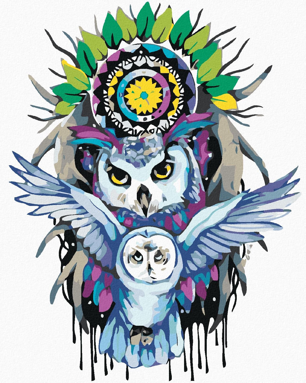 Diamondi – SOVY A MANDALA, 40 × 50 cm, vypnuté plátno na rám