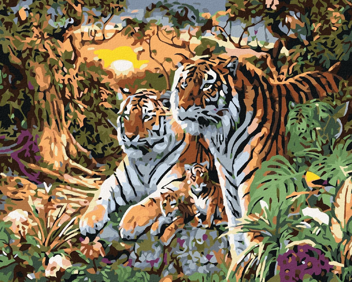 Diamondi – Diamantové maľovanie – TIGER S MLÁĎATAMI, 40 × 50 cm, bez rámu a bez napnutého plátna