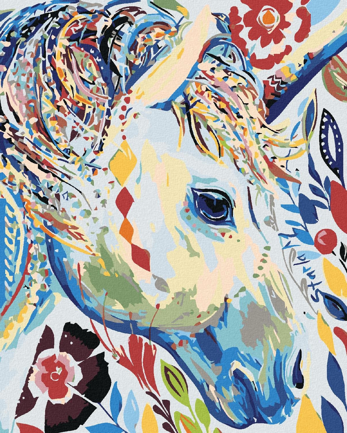 Diamondi – Diamantové maľovanie – KVETOVÁ BIELA KOBYLA, 40 × 50 cm, bez rámu a bez vypnutia plátna