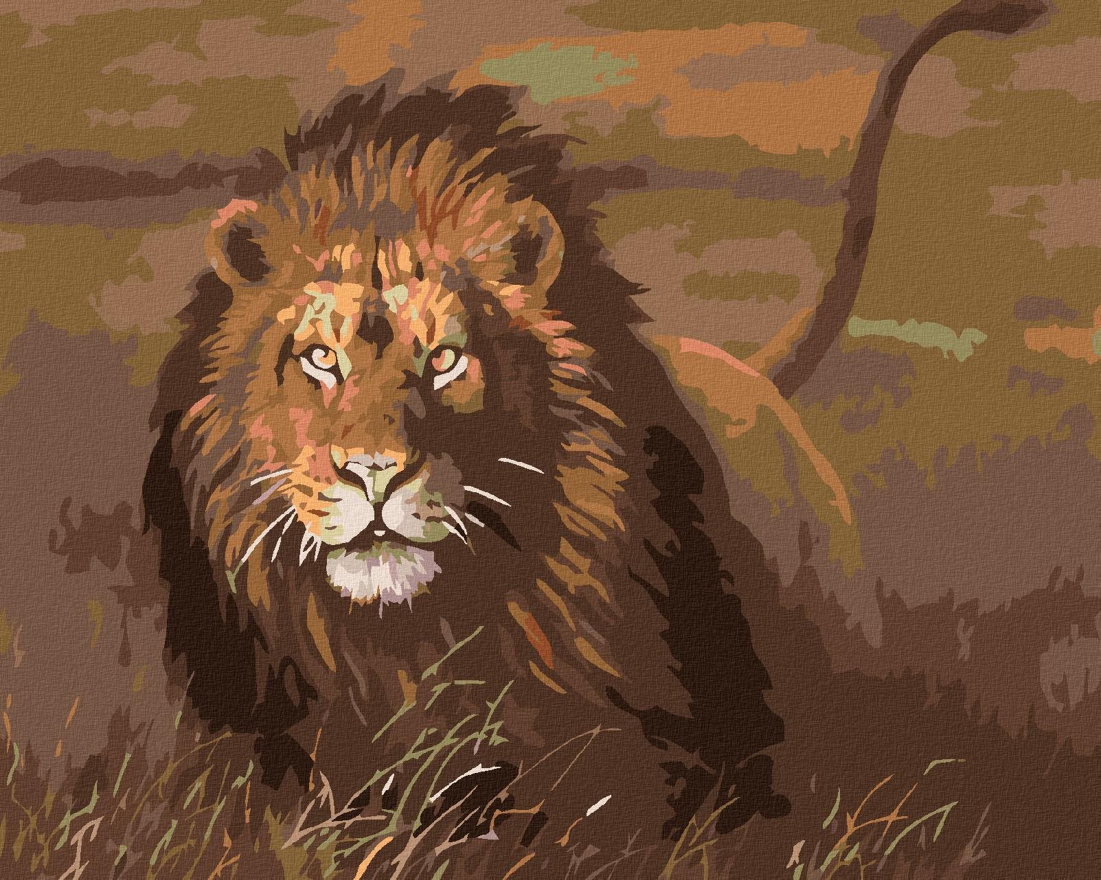 Diamondi – LEV NA SAVANE, 40 × 50 cm, napnuté plátno na rám