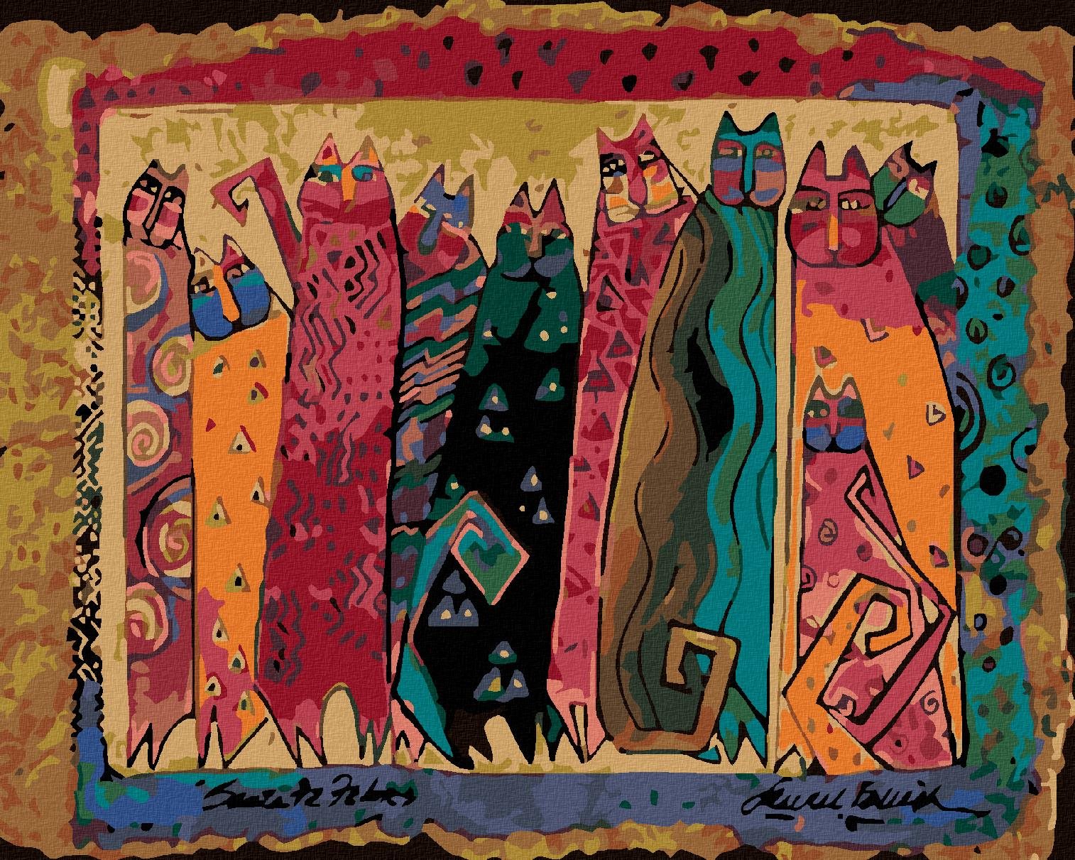 Diamondi – MAČKY NA ZLATOM POZADÍ, 40 × 50 cm, napnuté plátno na rám