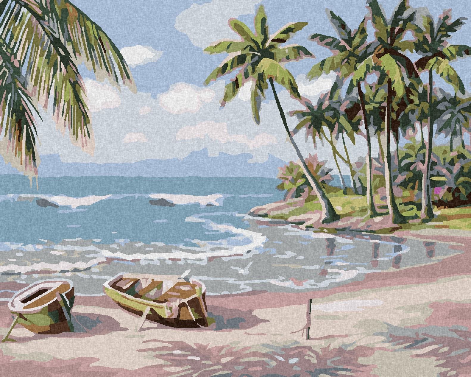 Diamondi – Diamantové maľovanie – VESLICA NA PLÁŽI, 40 × 50 cm, bez rámu a bez vypnutia plátna