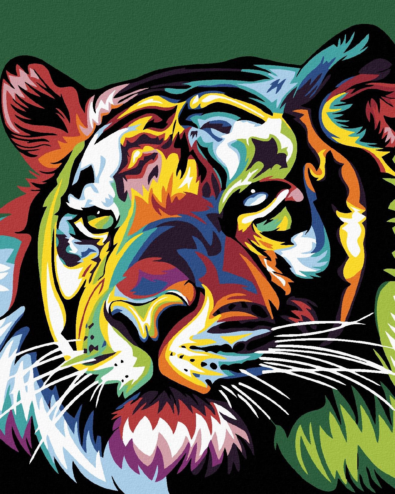 Diamondi – FAREBNÝ TIGER, 40 × 50 cm, bez rámu a bez napnutia plátna
