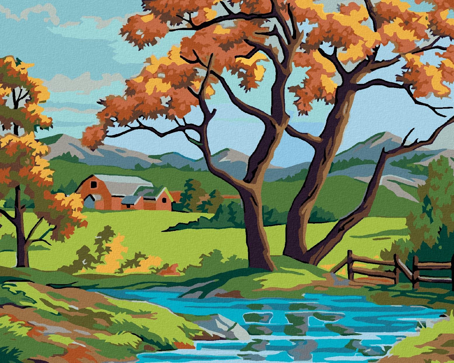 Diamondi – STROM PRI POTÔČIKU, 40 × 50 cm, napnuté plátno na rám