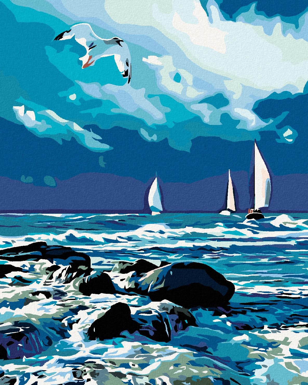 Diamondi – PLACHETNICE NA MORI A LETIACA ČAJKA, 40 × 50 cm, napnuté plátno na rám