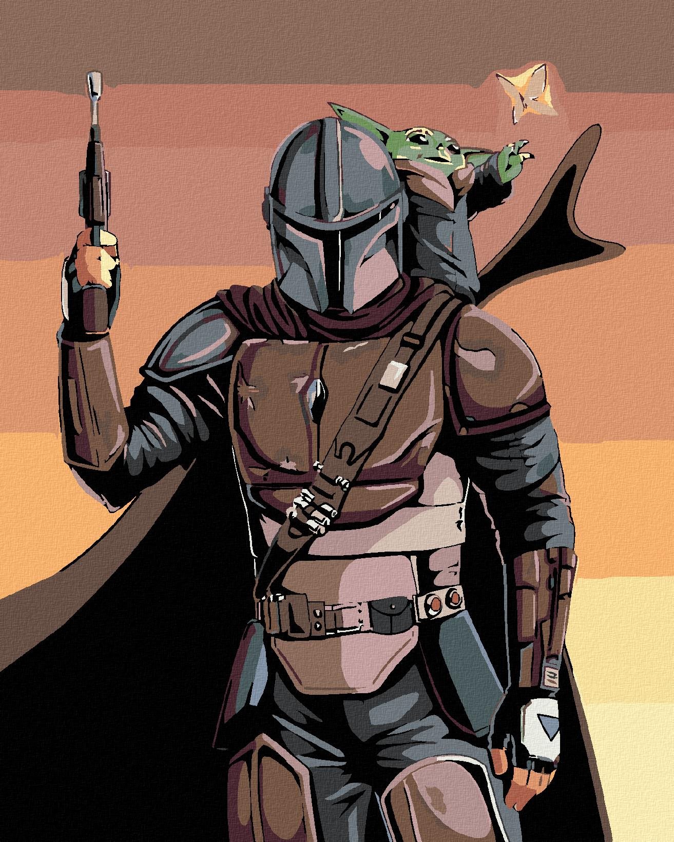 Diamondi – MANDALORIAN A BABY YODA, 40 × 50 cm, bez rámu a bez napnutia plátna