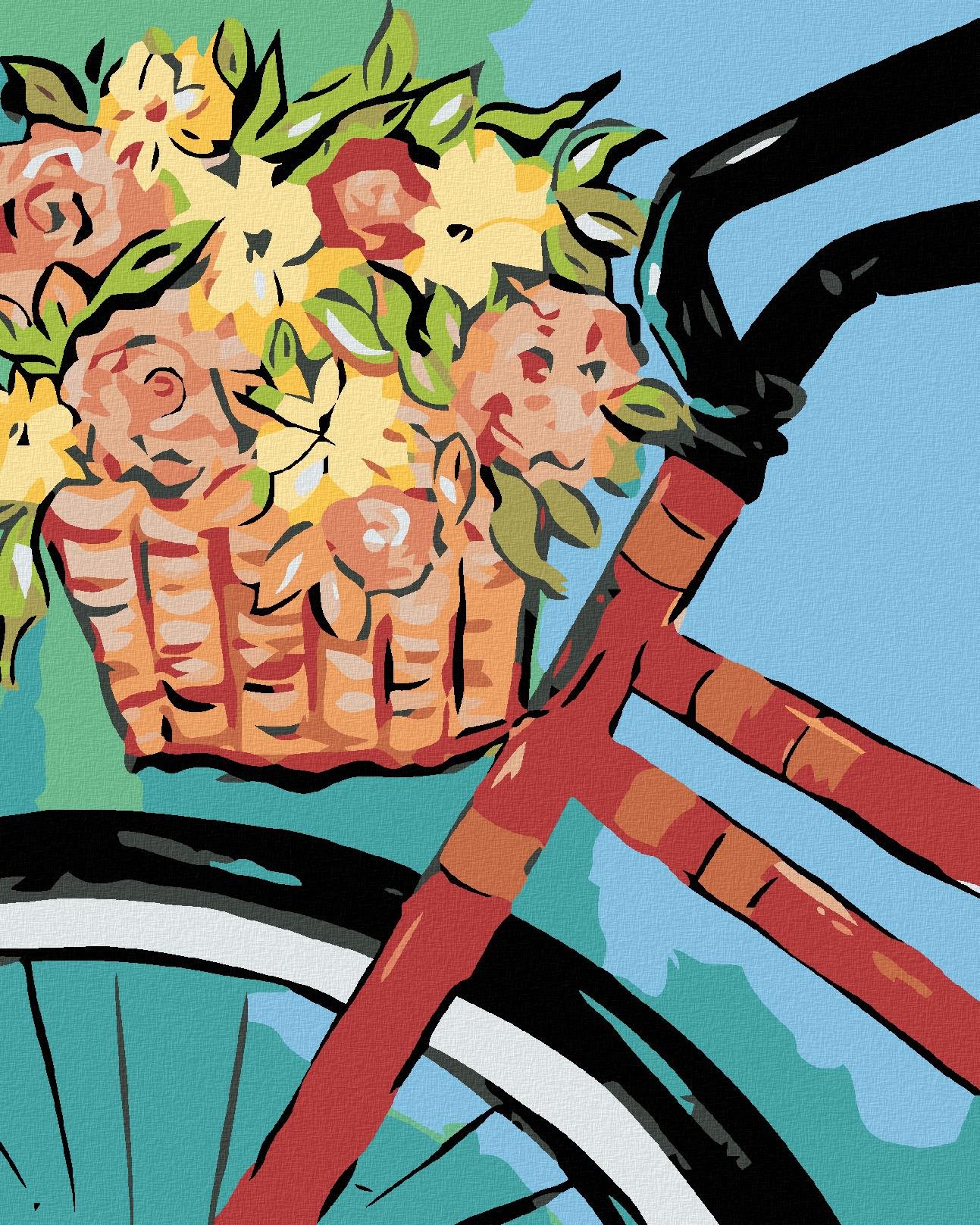 Diamondi – BICYKEL S KOŠÍKOM KVETOV, 40 × 50 cm, bez rámu a bez napnutia plátna