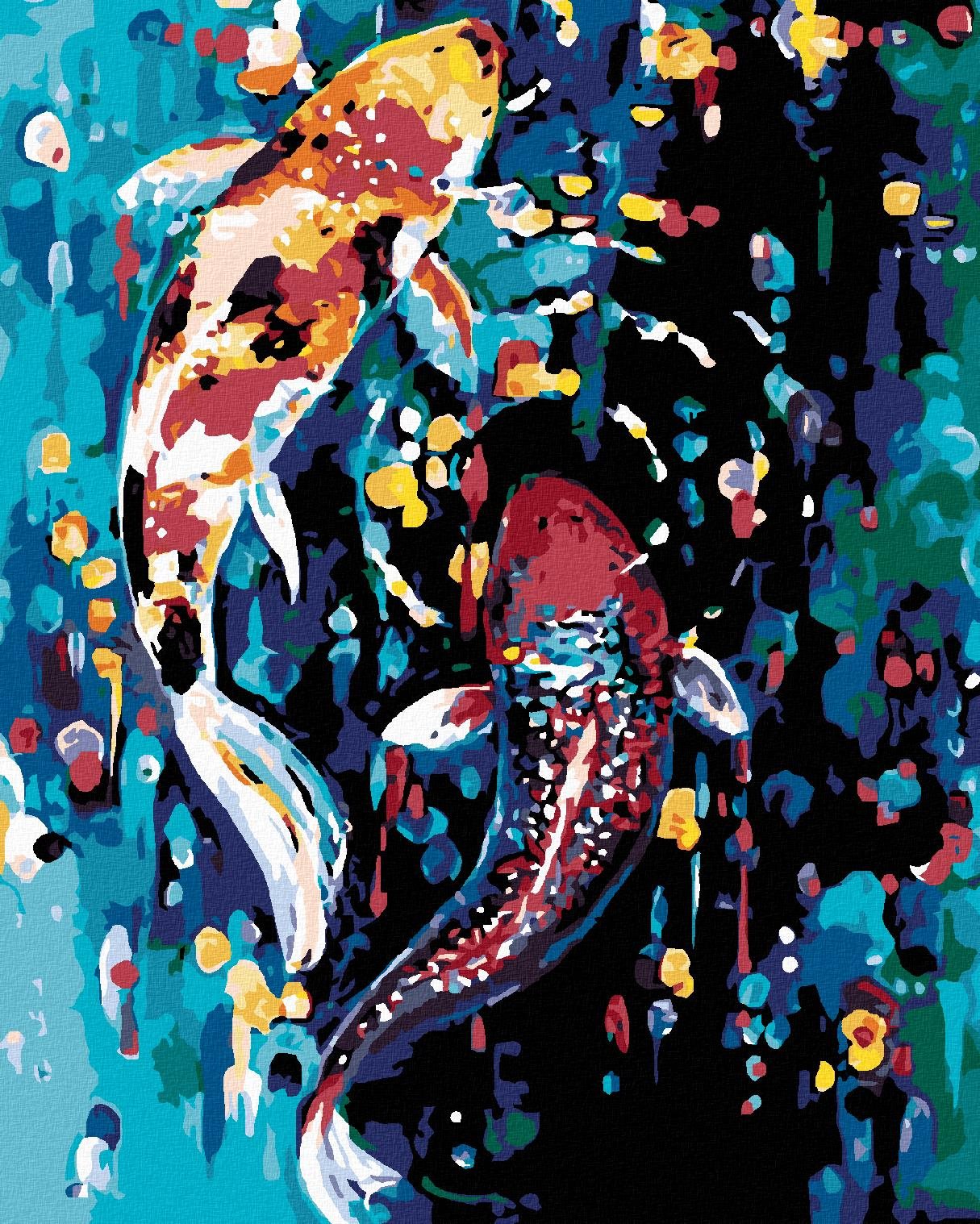 Diamondi – DVE FAREBNÉ RYBKY, 40 × 50 cm, napnuté plátno na rám