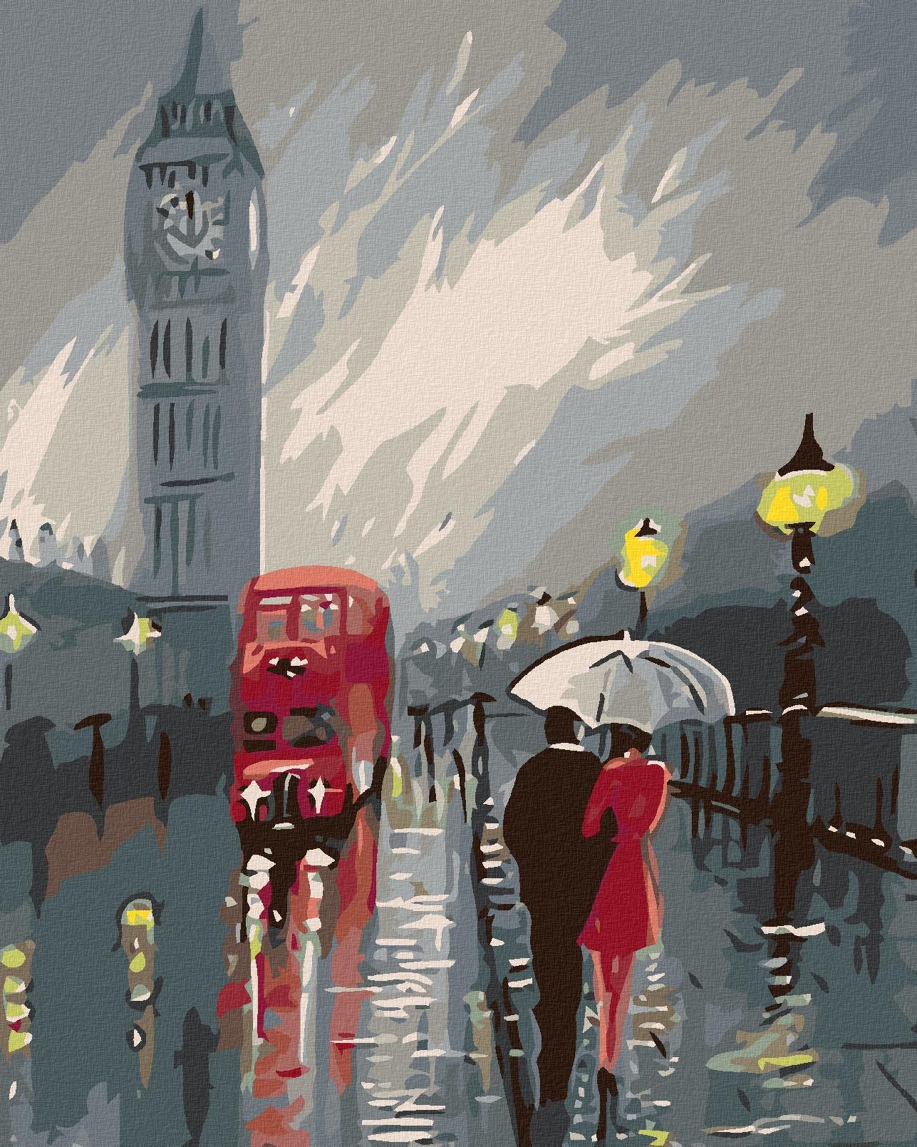 Diamondi – BIG BEN V DAŽDI, 40 × 50 cm, bez rámu a bez napnutia plátna