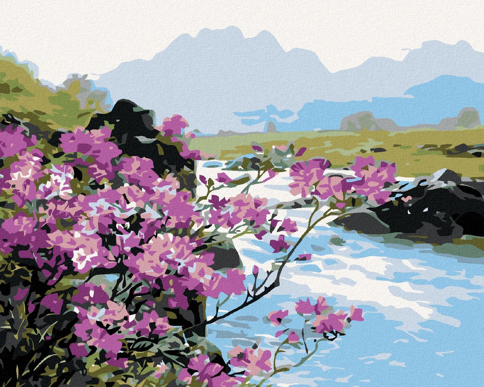 Diamondi – ROZKVITNUTÉ KVETY PRI RIEKE, 40 × 50 cm, napnuté plátno na rám