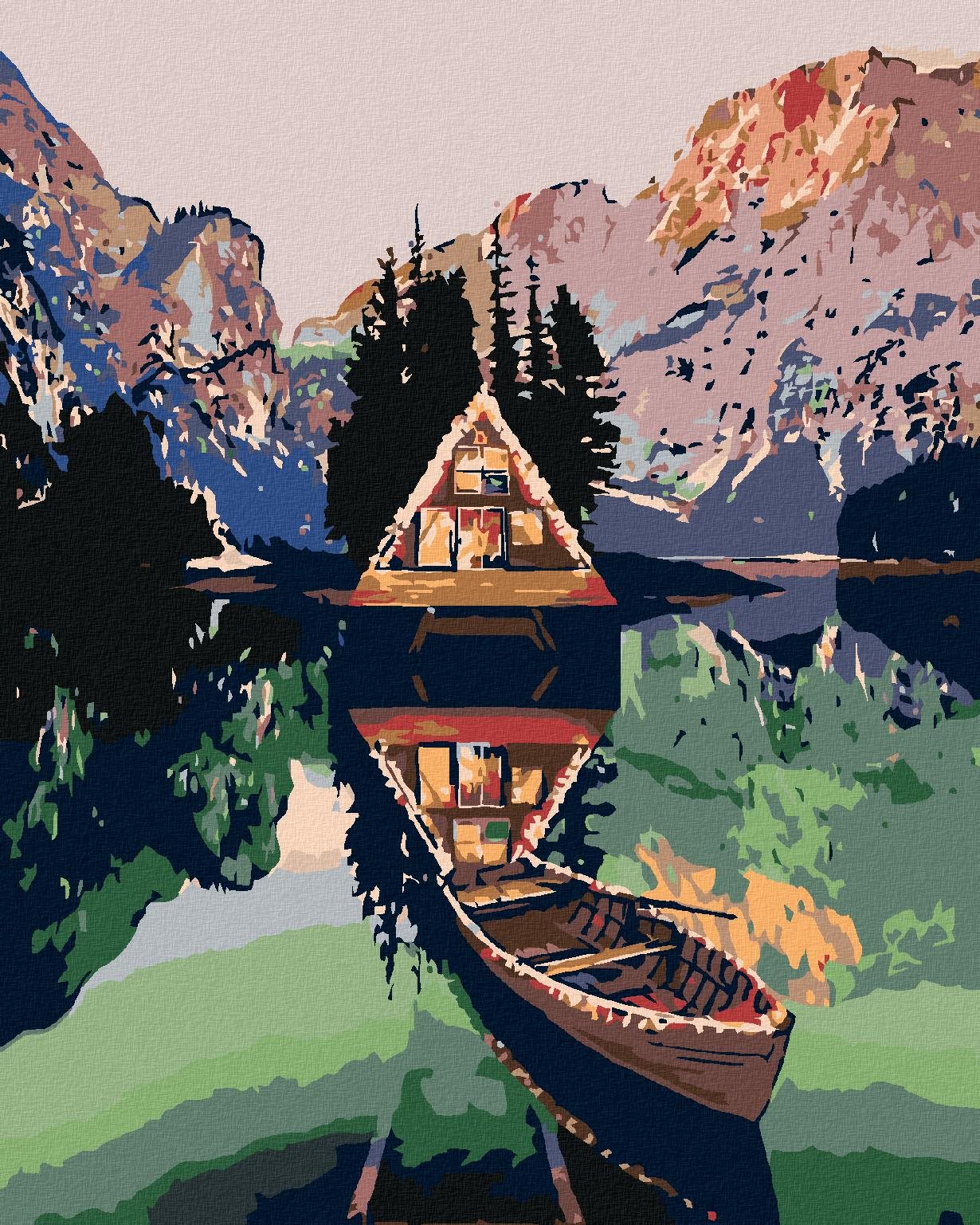 Diamondi – PRAMICA PRI CHATKE NA JAZERE V HORÁCH, 40 × 50 cm, napnuté plátno na rám