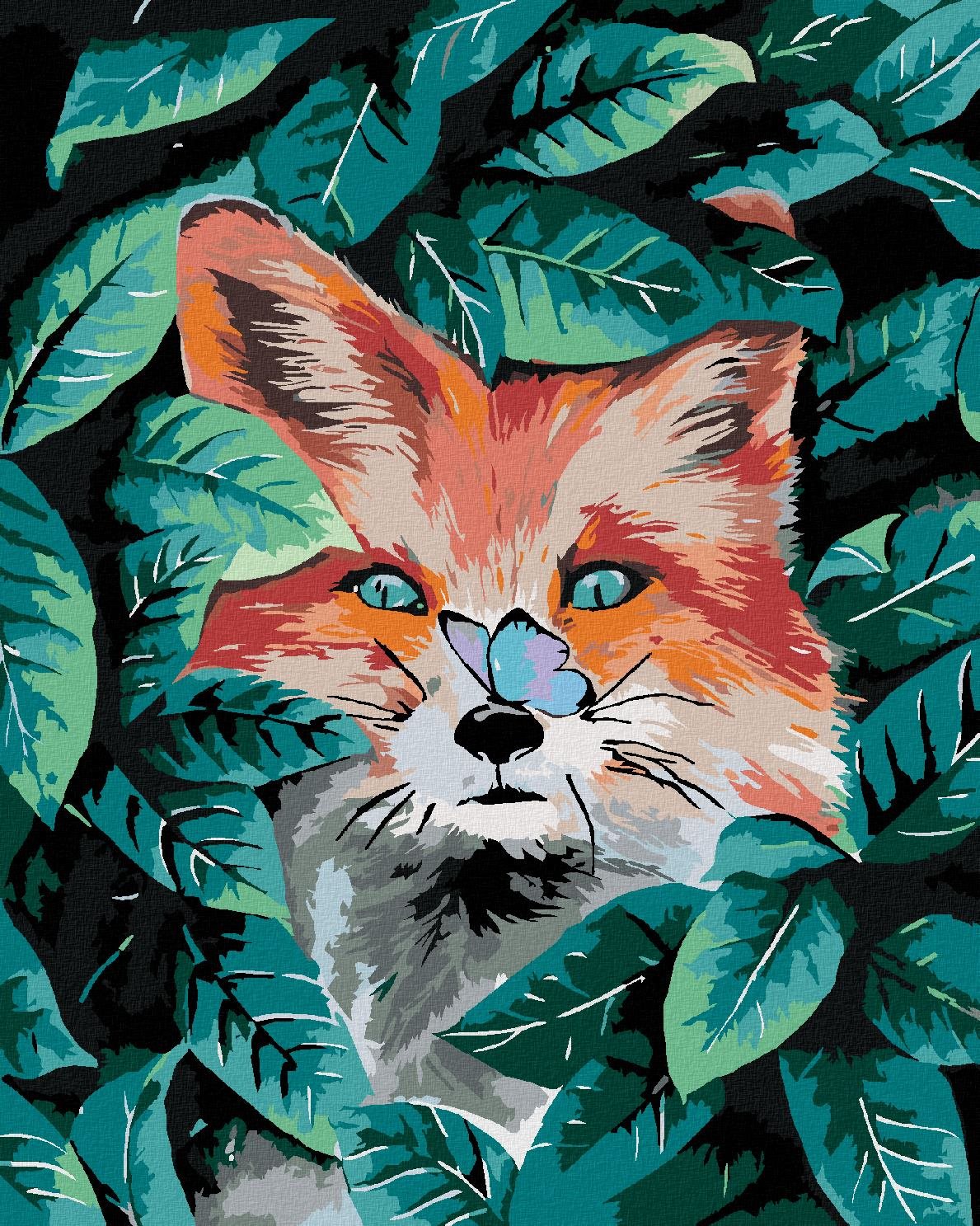 Diamondi – ČERVENÁ LÍŠKA A ZELENÉ LÍSTKY, 40 × 50 cm, napnuté plátno na rám