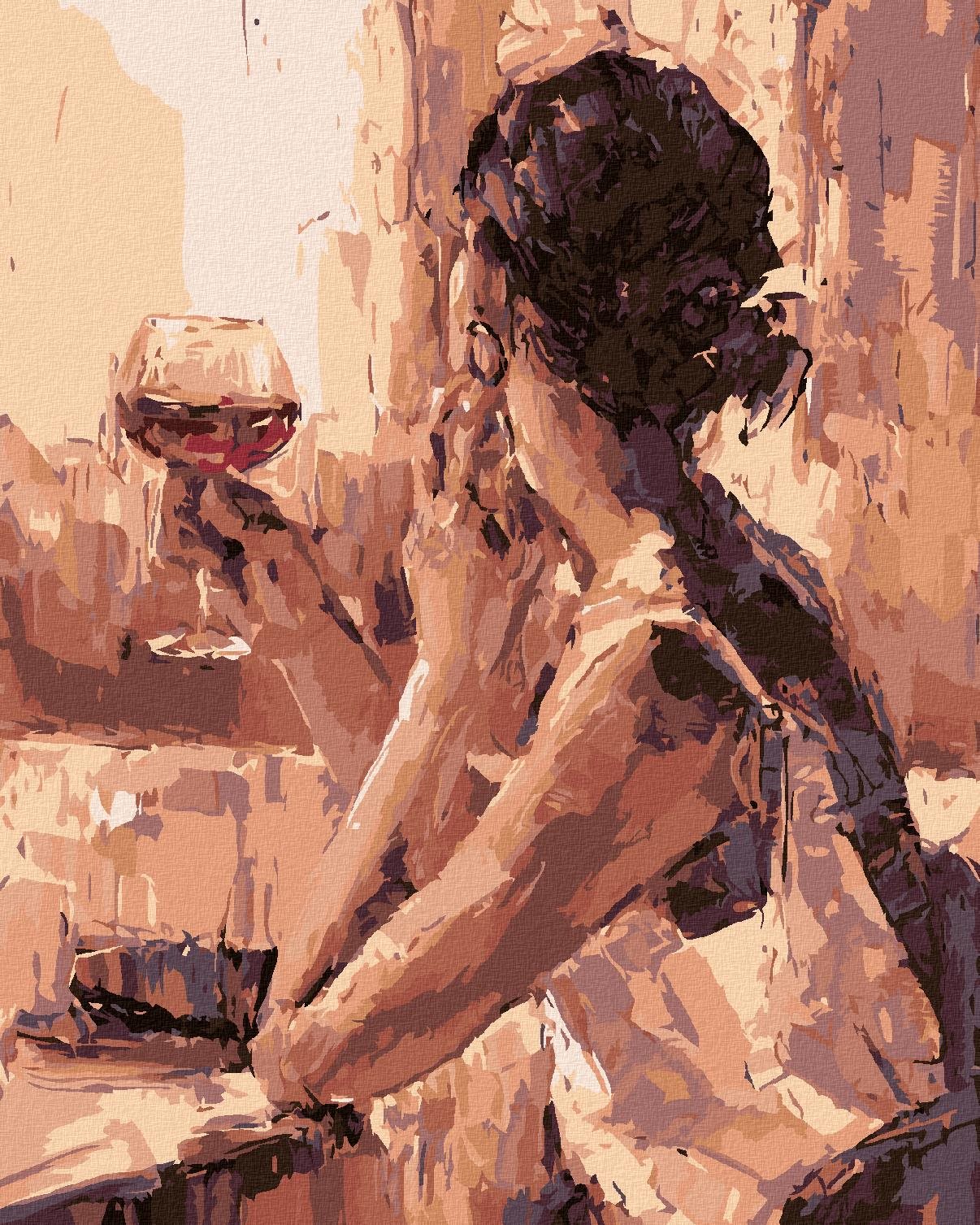 Diamondi – Diamantové maľovanie – ŽENA S POHÁROM VÍNA, 40 × 50 cm, bez rámu a bez vypnutia plátna