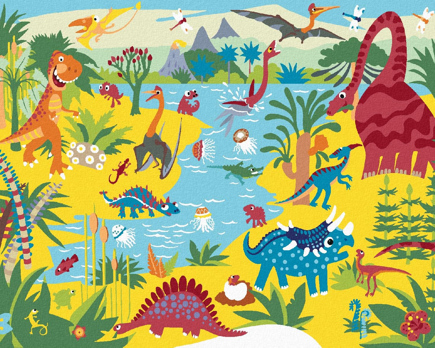 Diamondi – Diamantové maľovanie – VESELÉ DINOSAURY, 40 × 50 cm, bez rámu a bez vypnutia plátna